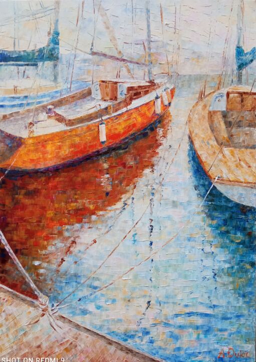 Painting titled "Yachts" by Anastasiia Dukic, Original Artwork, Oil