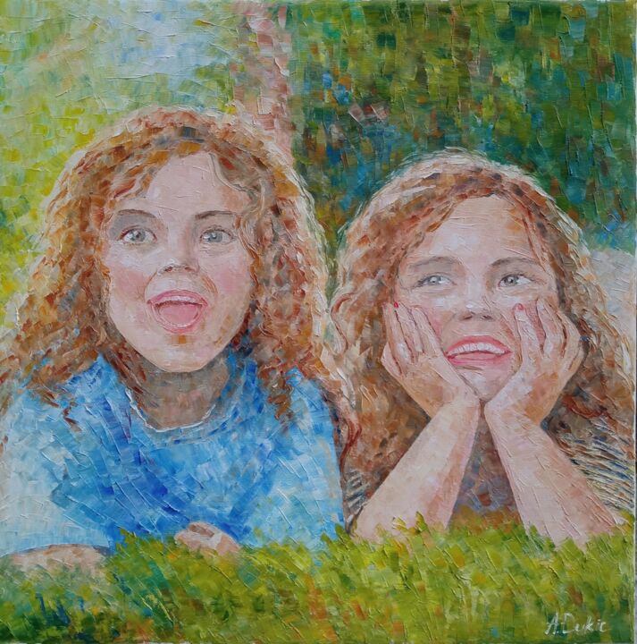 Painting titled "Girls" by Anastasiia Dukic, Original Artwork, Oil