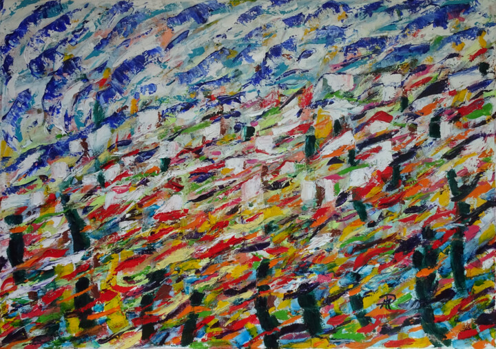 Comme rougeoyant brouillard 绘画, 19.7x27.6 in