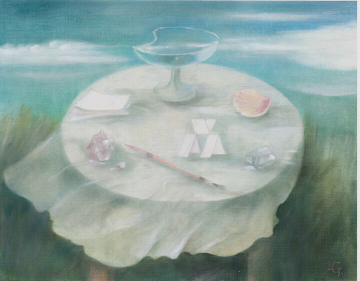 Malerei mit dem Titel "Ein Tisch im Feld" von Lili Gräfenstein, Original-Kunstwerk, Öl