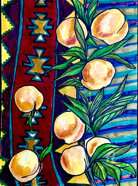 PEACHES ON THE CARPET. SKETCH TO WORK 图画, 15.8x11.8 in