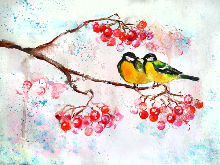 "Птички Синички" başlıklı Tablo Svoboda tarafından, Orijinal sanat, Suluboya