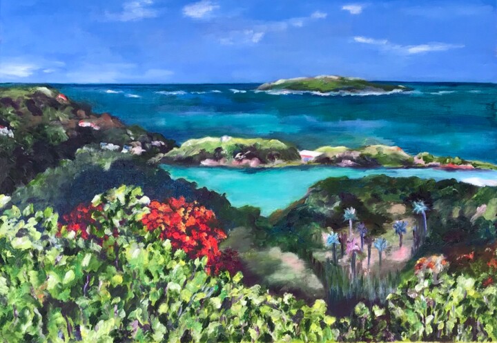 Peinture intitulée "Vue sur la baie du…" par Dominique Gobelin Mansour, Œuvre d'art originale, Huile Monté sur Châssis en bo…