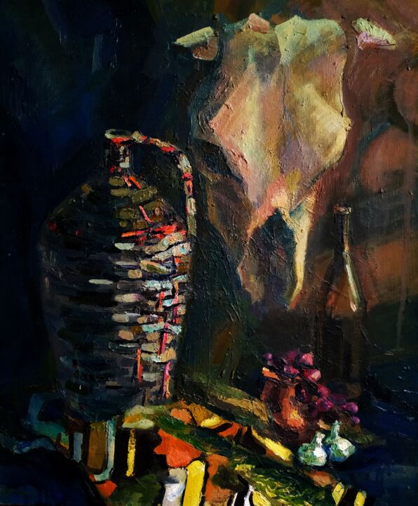 "Натюрморт с черепом…" başlıklı Tablo Svoboda tarafından, Orijinal sanat, Petrol Ahşap Sedye çerçevesi üzerine monte edilmiş