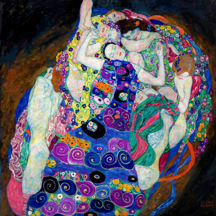 Gustav Klimt Tribute Semi-Abstract Hand Painted Litho Reprod 绘画, 24x24 in