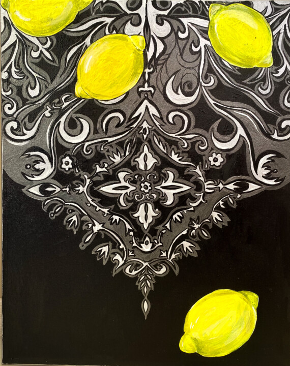 SILVER AND LEMONS 绘画, 19.7x15.8 in