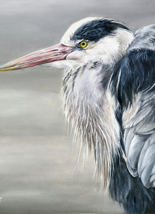 Картина под названием "Grey Heron" - Una Hurst, Подлинное произведение искусства, Масло