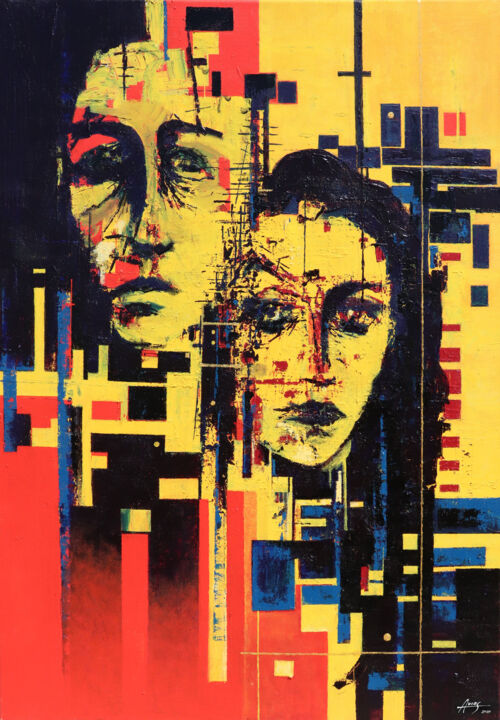Visages et Regards 绘画, 35.4x25.6 in