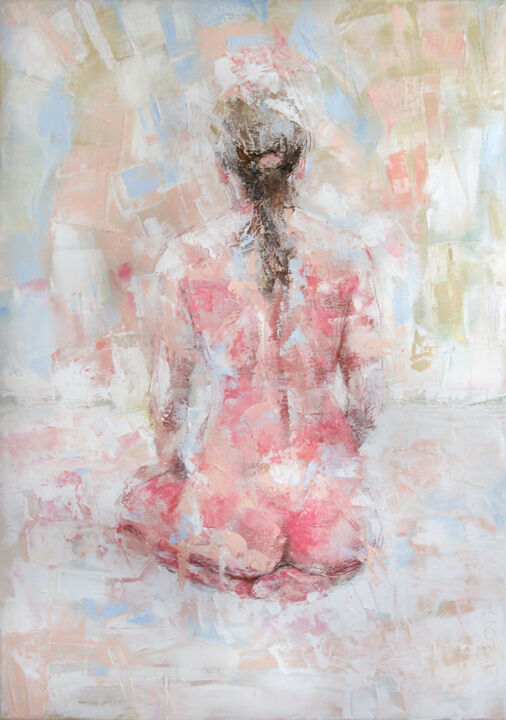 Painting titled "Nu" by Tatiana Ivchenkova, Original Artwork, Oil Mounted on Wood Stretcher frame