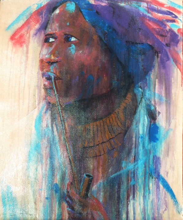 Woman Smoking Pipe 绘画, 37.4x33.5 in