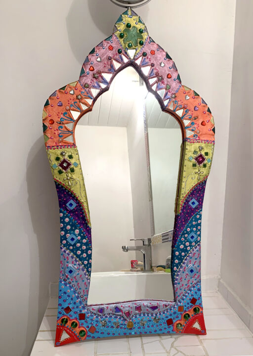 miroir mural indien " étoile du sud" 83 cm X 44 cm peinture 设计, 32.7x17.3 in