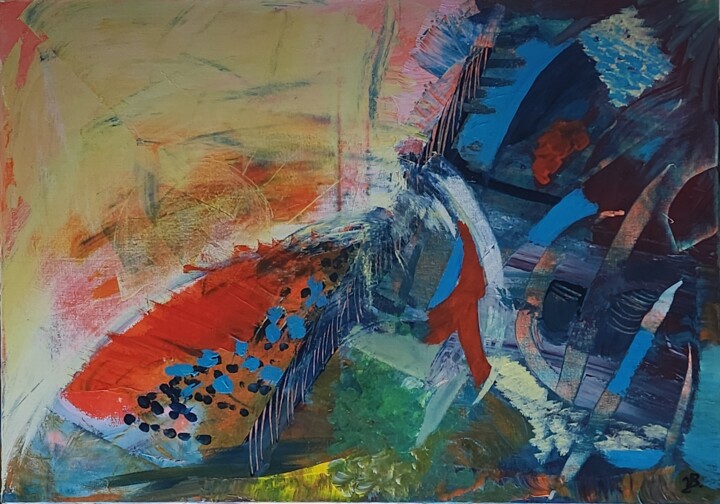 Peinture intitulée "Abstrait en rouge e…" par Valérie Blum (Valery), Œuvre d'art originale, Acrylique Monté sur Châssis en b…