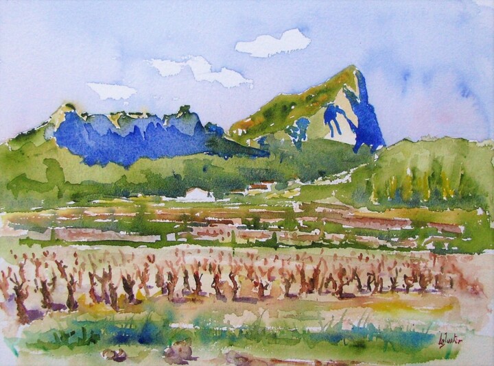 Peinture intitulée "Le Pic Saint-Loup v…" par Jean-Noël Le Junter, Œuvre d'art originale, Aquarelle Monté sur Panneau de bois