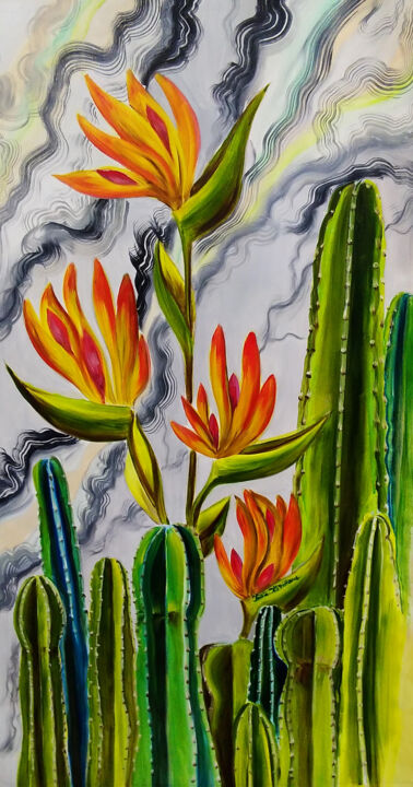 绘画 标题为“Loving cacti. Strel…” 由Julia Crystal, 原创艺术品, 油
