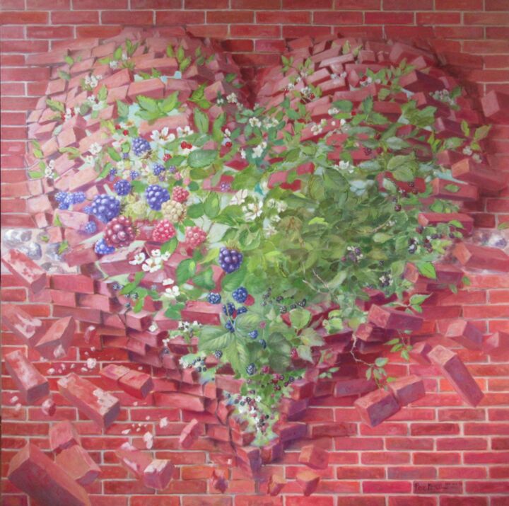 Painting titled "CŒUR MUR MÛRES PNR…" by Applestrophe, Original Artwork, Acrylic