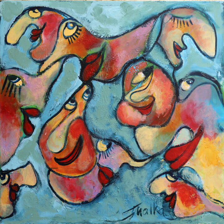 Faces in crowd 绘画, 27.6x27.6 in