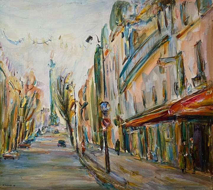 Peinture intitulée "Rue St Antoine" par Margarita Levine, Œuvre d'art originale, Huile Monté sur Châssis en bois