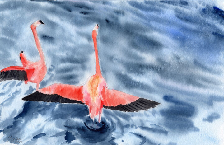 "Flamingos song" başlıklı Tablo Elena Poigina tarafından, Orijinal sanat, Suluboya