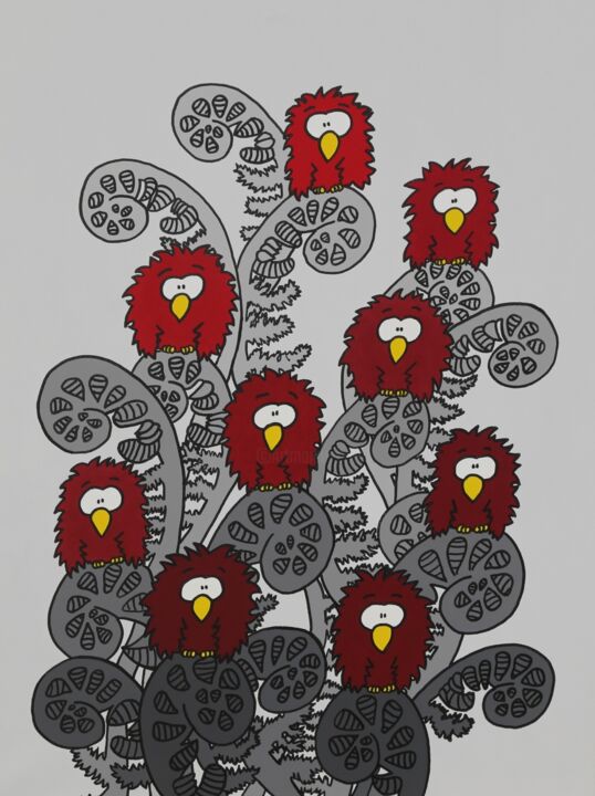 Painting titled "Red Birds 2" by Marcel Marlovits, Original Artwork, Acrylic