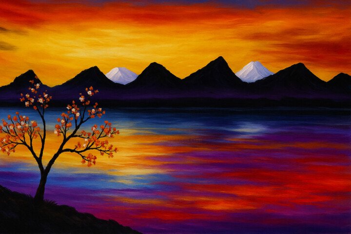 Digital Arts titled "Renkli Tepeler" by Cevat Çiloğlu, Original Artwork, Digital Painting
