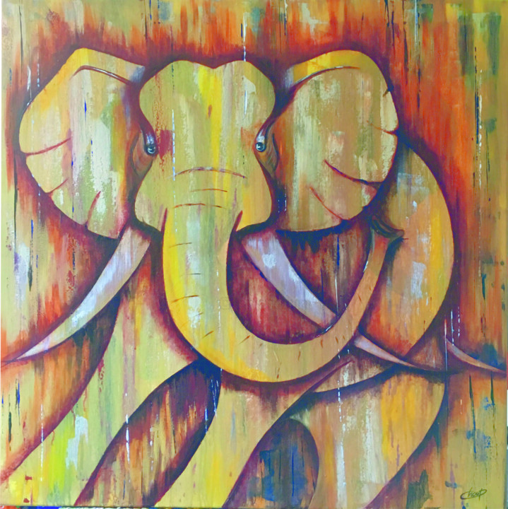 La charge de l'éléphant 绘画, 31.5x31.5 in