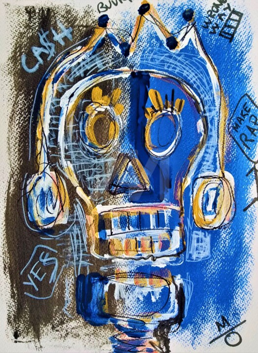 Skeleton. Abstract. Style of Basquiat. 绘画, 13.8x9.8 in