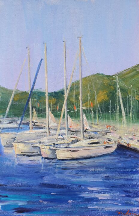 MARMARIS MARINА AT SUNSET 绘画, 23.6x15.8 in