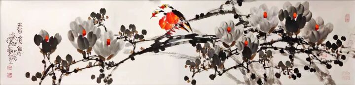 Painting titled "Spring message 春消息…" by Dayou Lu, Original Artwork, Ink