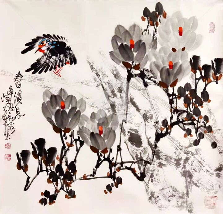 Painting titled "Spring message 春消息…" by Dayou Lu, Original Artwork, Pigments