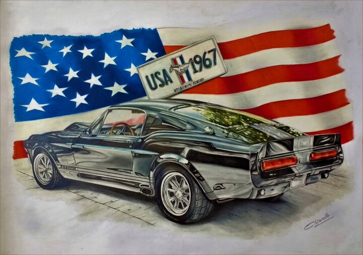Mustang GT500 绘画, 19.7x27.6 in