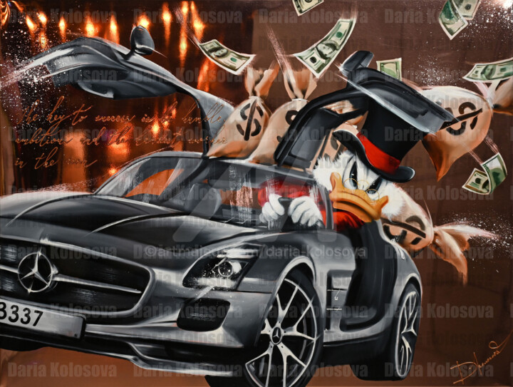 Duck is driving a Mercedes 绘画, 37x49.6 in