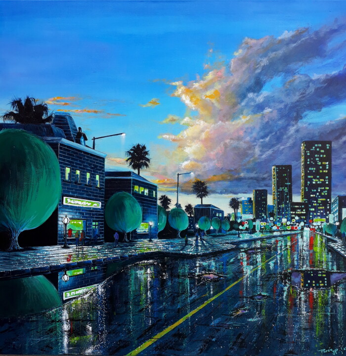 Painting titled ""Entre pluie et cou…" by Jean-Pierre Parée, Original Artwork, Acrylic Mounted on Wood Stretcher frame
