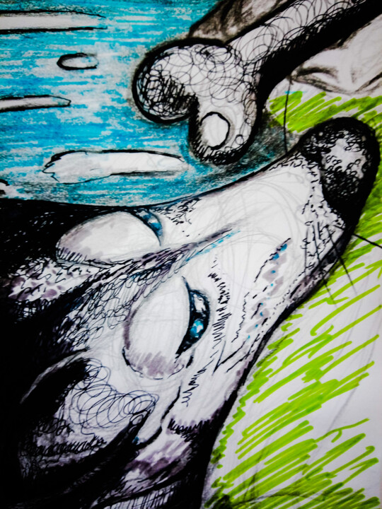 Dessin intitulée "Sans titre xxxx" par Karine Garelli (Reds Robin), Œuvre d'art originale, Marqueur