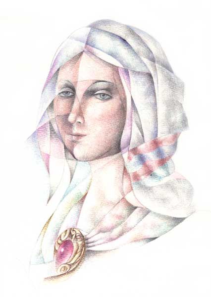 Drawing titled "DONNA CON MEDAGLIONE" by Galleria Arte-Vera, Original Artwork, Ballpoint pen