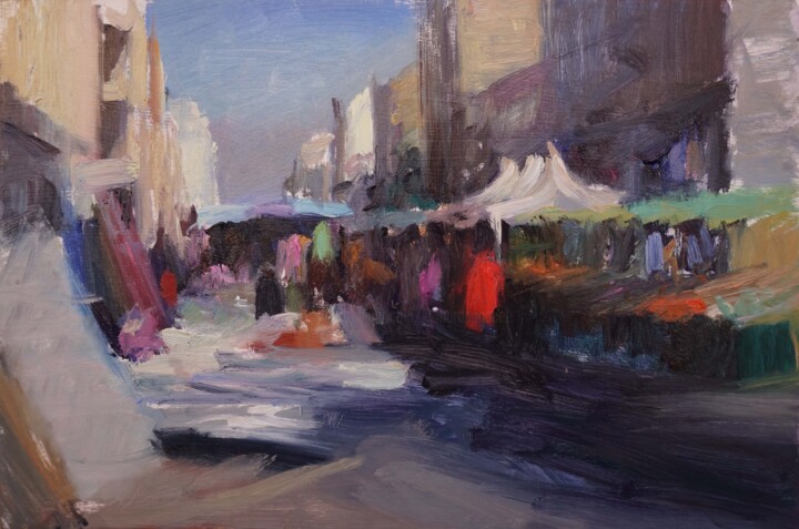 Marché matin 绘画, 10.6x15.8 in