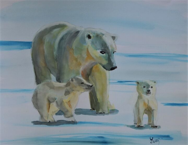 OURSES POLAIRES 绘画, 15.8x19.7 in