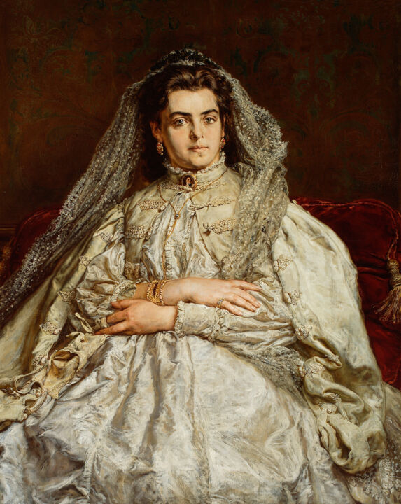 Painting titled "Portret żony artyst…" by Paweł Waligórski, Original Artwork, Oil