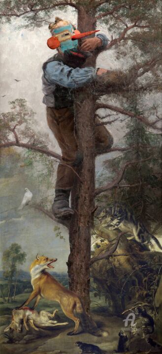 man on a tree 绘画, 57.1x26 in