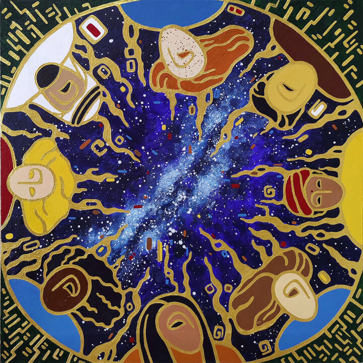 Sleeping under the stars, acrylic painting about people 绘画, 19.7x19.7 in
