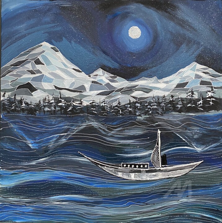 Night winter mountains. 绘画, 23.6x23.6 in