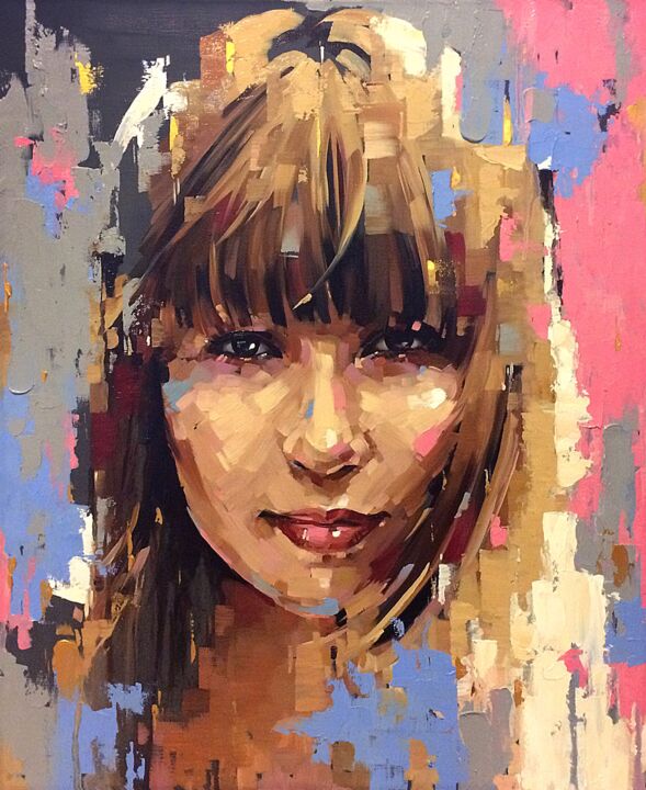 Mysterious pink portrait 绘画, 29.9x24.4 in