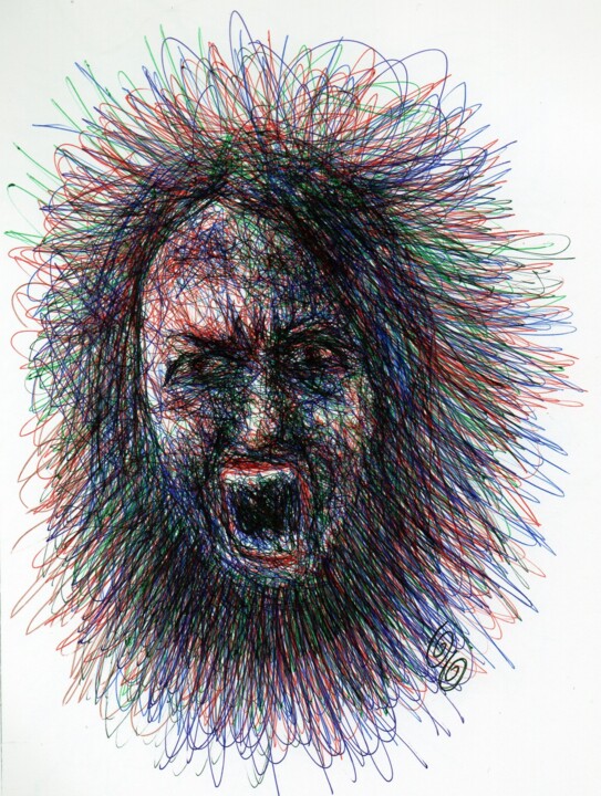 Dibujo titulada "Le cri 5" por Oscar Olarte, Obra de arte original, Bolígrafo Montado en Cartulina