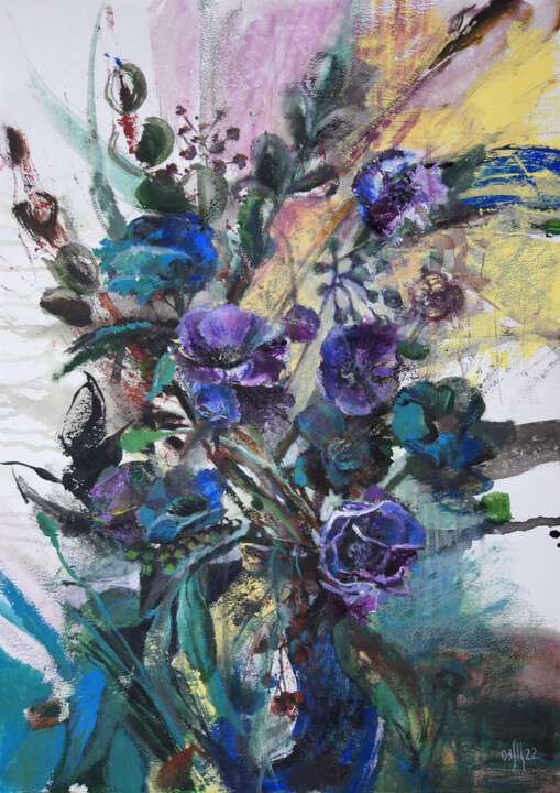 Anemones - original acrylic painting 绘画, 26.8x18.9 in