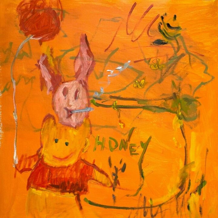 Smoking Piglet and Pooh 绘画, 20.5x20.5 in