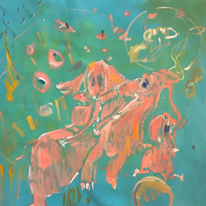 Pink elephants (dambo) 绘画, 20.5x20.5 in