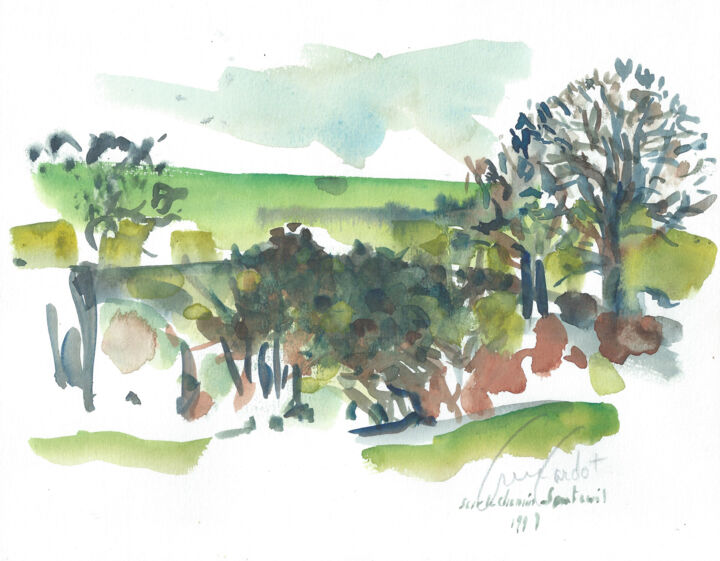 Sur le chemin de Santeuil - Vexin 13 Drawing, 7.1x9.2 in