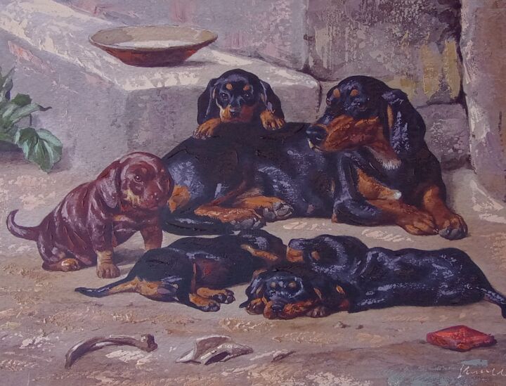 Dogs acrylic painting on canvas 绘画, 16.1x20.9 in