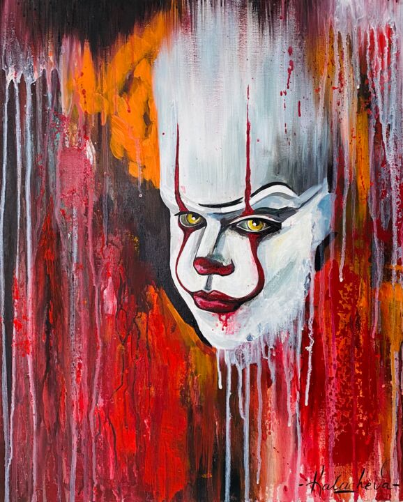Painting titled "Clown based on the…" by Ukla Kalacheva, Original Artwork, Acrylic Mounted on Wood Stretcher frame