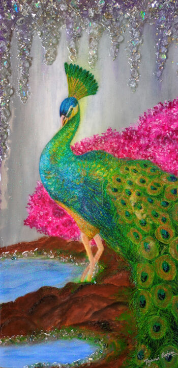 Peacock painting 绘画, 23.6x11.8 in