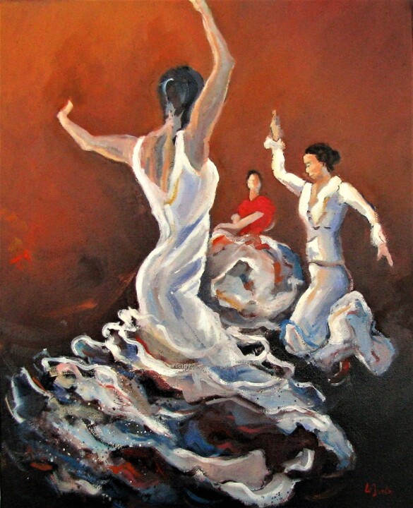 Trois danseuses de Sévillane 绘画, 16.1x13 in